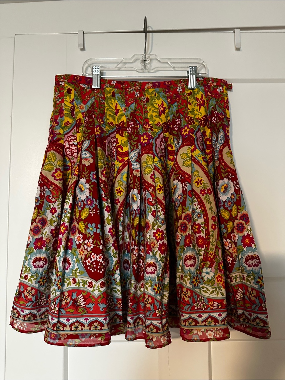 Vintage Jones Wear Red Floral Circle Skirt with Multicolor Paisley